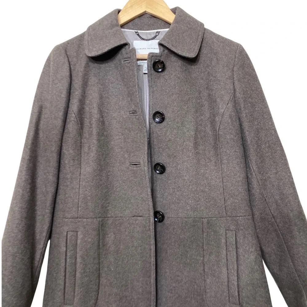 Banana Republic Italian Wool Blend Coat Petite M Brown Button Front‎ Peacoat